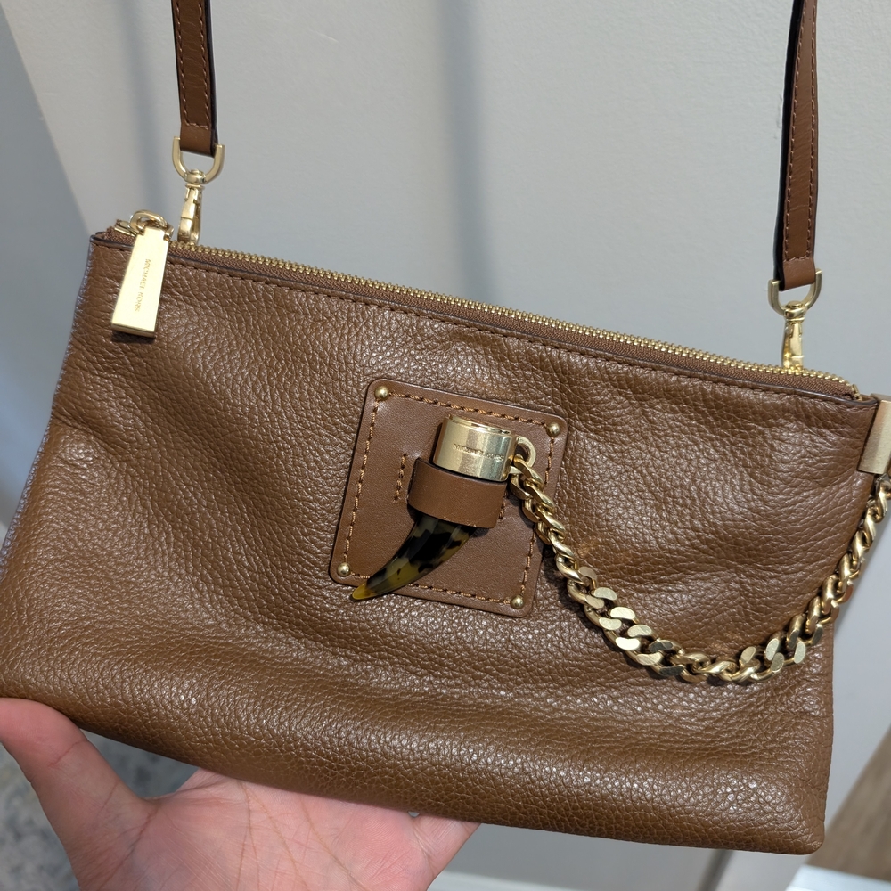 Michael Kors Brown Crossbody Bag with Gold Chain Accent